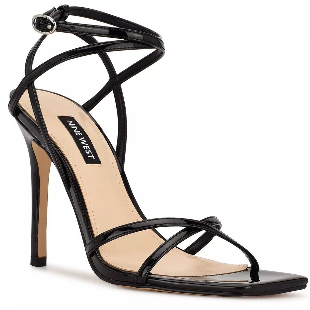Nine West Women Tidle Ankle Strap Stiletto Heel Sandal Size US 7M Black Patent